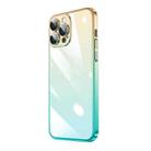 For iPhone 14 Pro Transparent Electroplated PC Gradient Phone Case(Cyan-blue Gold) - 1