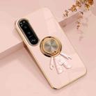 For Sony Xperia 1 IV 6D Plating Astronaut Ring Kickstand Phone Case(Light Pink) - 1