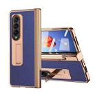 For Samsung Galaxy Z Fold4 Litchi Texture Leather Hinged Electroplated Phone Case with Pen(Blue) - 1