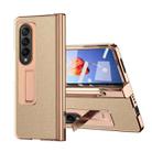 For Samsung Galaxy Z Fold4 Litchi Texture Leather Hinged Electroplated Phone Case with Pen(Gold) - 1