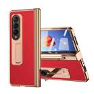 For Samsung Galaxy Z Fold4 Litchi Texture Leather Hinged Electroplated Phone Case with Pen(Red) - 1