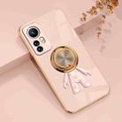 For Xiaomi 12 Pro 6D Plating Astronaut Ring Kickstand Phone Case(Light Pink) - 1