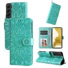 For Samsung Galaxy S22 5G Embossed Sunflower Leather Phone Case(Green) - 1