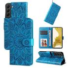 For Samsung Galaxy S22 5G Embossed Sunflower Leather Phone Case(Blue) - 1