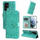 For Samsung Galaxy S22 Ultra 5G Embossed Sunflower Leather Phone Case(Green) - 1