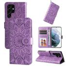 For Samsung Galaxy S22 Ultra 5G Embossed Sunflower Leather Phone Case(Purple) - 1