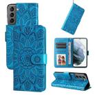 For Samsung Galaxy S21 5G Embossed Sunflower Leather Phone Case(Blue) - 1