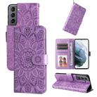 For Samsung Galaxy S21 5G Embossed Sunflower Leather Phone Case(Purple) - 1