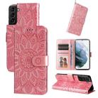 For Samsung Galaxy S21+ 5G Embossed Sunflower Leather Phone Case(Pink) - 1
