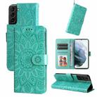 For Samsung Galaxy S21+ 5G Embossed Sunflower Leather Phone Case(Green) - 1