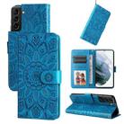 For Samsung Galaxy S21+ 5G Embossed Sunflower Leather Phone Case(Blue) - 1