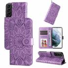 For Samsung Galaxy S21+ 5G Embossed Sunflower Leather Phone Case(Purple) - 1