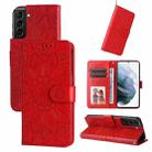 For Samsung Galaxy S21+ 5G Embossed Sunflower Leather Phone Case(Red) - 1