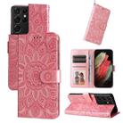 For Samsung Galaxy S21 Ultra 5G Embossed Sunflower Leather Phone Case(Pink) - 1