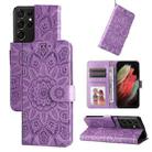 For Samsung Galaxy S21 Ultra 5G Embossed Sunflower Leather Phone Case(Purple) - 1