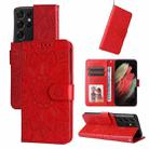 For Samsung Galaxy S21 Ultra 5G Embossed Sunflower Leather Phone Case(Red) - 1