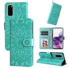 For Samsung Galaxy S20 Embossed Sunflower Leather Phone Case(Green) - 1