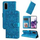 For Samsung Galaxy S20 Embossed Sunflower Leather Phone Case(Blue) - 1