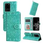 For Samsung Galaxy S20 Ultra Embossed Sunflower Leather Phone Case(Green) - 1