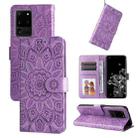 For Samsung Galaxy S20 Ultra Embossed Sunflower Leather Phone Case(Purple) - 1