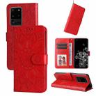 For Samsung Galaxy S20 Ultra Embossed Sunflower Leather Phone Case(Red) - 1