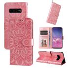 For Samsung Galaxy S10 Embossed Sunflower Leather Phone Case(Pink) - 1