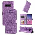 For Samsung Galaxy S10 Embossed Sunflower Leather Phone Case(Purple) - 1