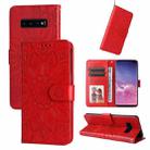 For Samsung Galaxy S10 Embossed Sunflower Leather Phone Case(Red) - 1