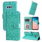 For Samsung Galaxy S10e Embossed Sunflower Leather Phone Case(Green) - 1