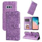 For Samsung Galaxy S10e Embossed Sunflower Leather Phone Case(Purple) - 1