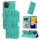 For Samsung Galaxy A03 EU 166mm Embossed Sunflower Leather Phone Case(Green) - 1