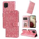 For Samsung Galaxy A12 4G / 5G Embossed Sunflower Leather Phone Case(Pink) - 1