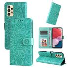 For Samsung Galaxy A13 4G Embossed Sunflower Leather Phone Case(Green) - 1