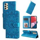 For Samsung Galaxy A13 4G Embossed Sunflower Leather Phone Case(Blue) - 1