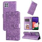 For Samsung Galaxy A22 5G Embossed Sunflower Leather Phone Case(Purple) - 1