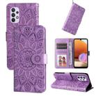 For Samsung Galaxy A32 4G Embossed Sunflower Leather Phone Case(Purple) - 1