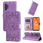 For Samsung Galaxy A32 5G Embossed Sunflower Leather Phone Case(Purple) - 1