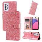 For Samsung Galaxy A33 5G Embossed Sunflower Leather Phone Case(Pink) - 1