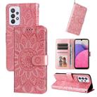 For Samsung Galaxy A52 4G / 5G Embossed Sunflower Leather Phone Case(Pink) - 1