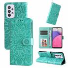 For Samsung Galaxy A52 4G / 5G Embossed Sunflower Leather Phone Case(Green) - 1