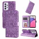 For Samsung Galaxy A52 4G / 5G Embossed Sunflower Leather Phone Case(Purple) - 1