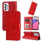 For Samsung Galaxy A52 4G / 5G Embossed Sunflower Leather Phone Case(Red) - 1