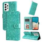 For Samsung Galaxy A73 5G Embossed Sunflower Leather Phone Case(Green) - 1