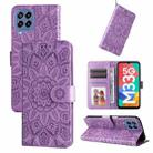 For Samsung Galaxy M33 5G Global Embossed Sunflower Leather Phone Case(Purple) - 1