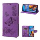 For Motorola Moto E32 Butterflies Embossing Horizontal Flip Leather Phone Case(Purple) - 1