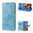 For Motorola Moto E32 Butterflies Embossing Horizontal Flip Leather Phone Case(Blue) - 1