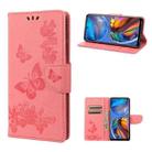 For Motorola Moto E32 Butterflies Embossing Horizontal Flip Leather Phone Case(Pink) - 1