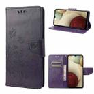 For Samsung Galaxy A03 Butterfly Flower Pattern Horizontal Flip Leather Phone Case with Card Slot & Holder(Dark Purple) - 1