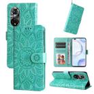 For Honor 50 Pro / Huawei nova 9 Pro Embossed Sunflower Leather Phone Case(Green) - 1