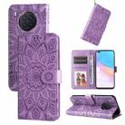 For Honor 50 Lite / Honor X20 Embossed Sunflower Leather Phone Case(Purple) - 1